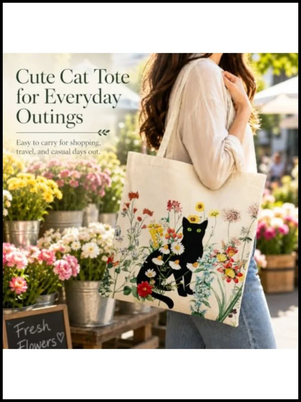 Canvas Tote Bag with Zipper Pockets - Reusable Shopping Bag